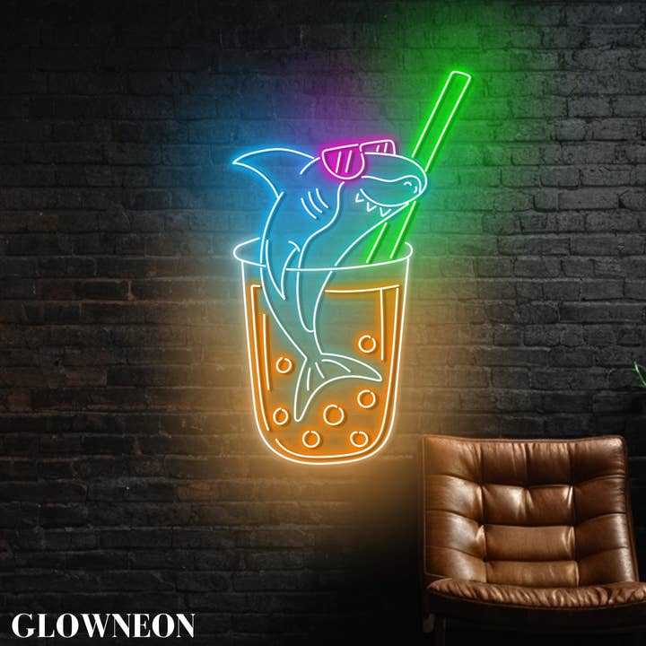 Glow Neon - Wholesale Neon Sign - Shark Boba Tea Glass Led Sign, Boba Milk Tea Shop Wall Decor1