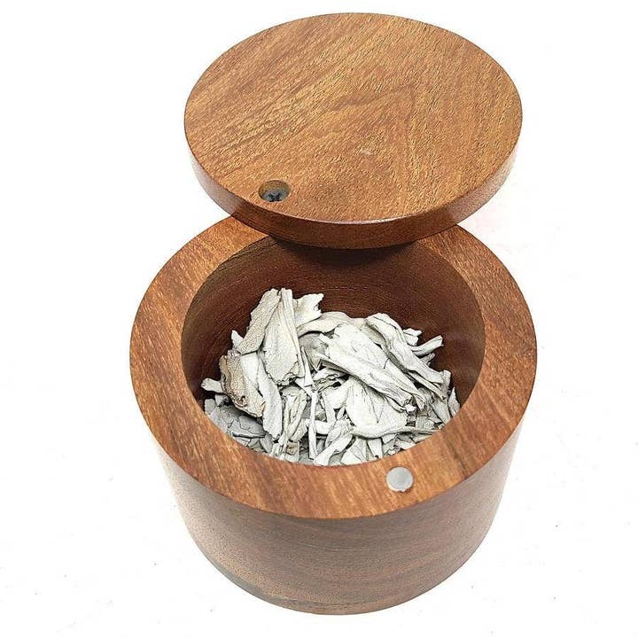 GREENROOTS USA LLC - Wholesale Decorative Box - Acacia Wooden Cylinder Storage Box (Salt Box) 2.75"H X 3.80"1