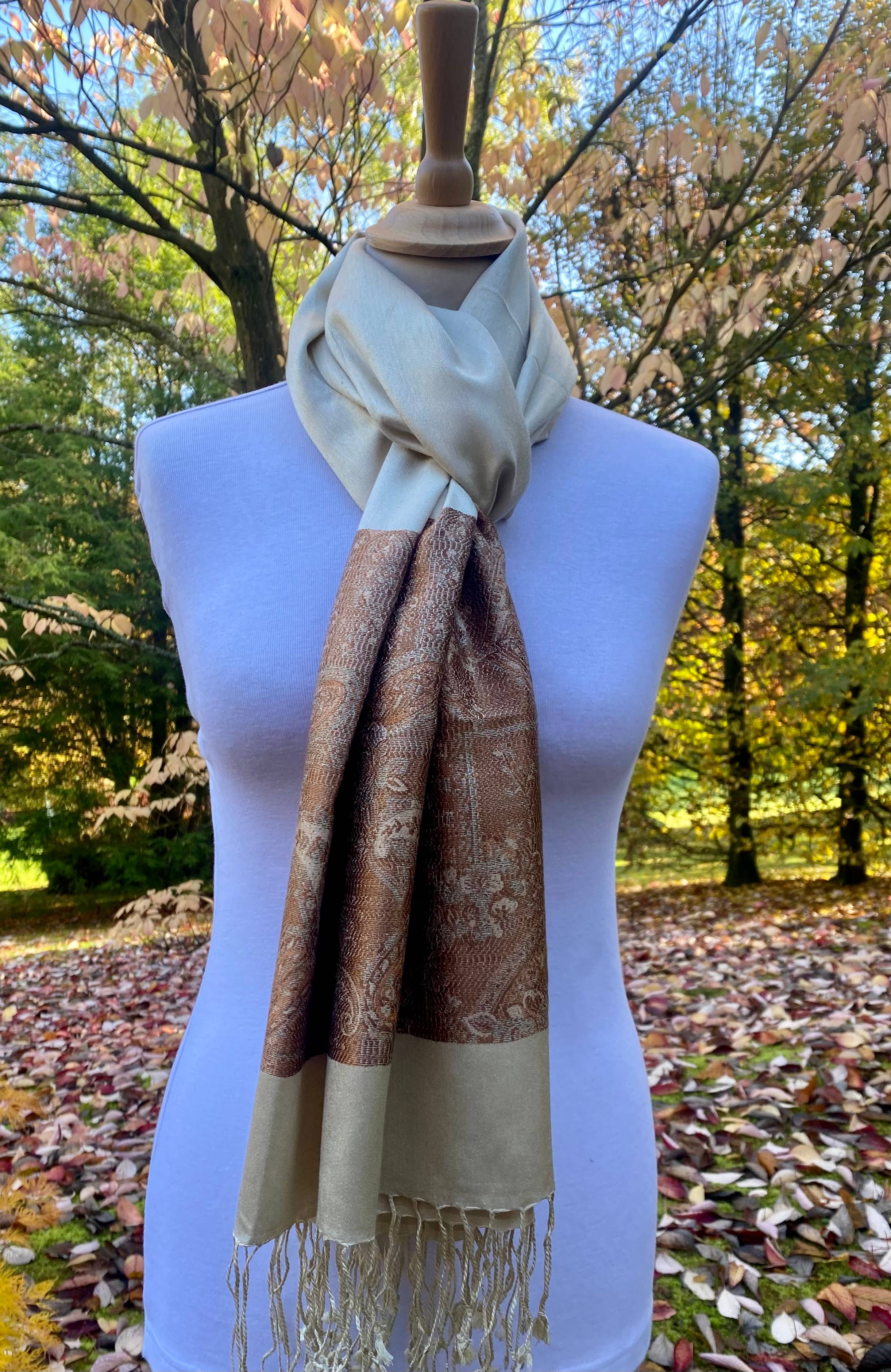 DIWALI PARIS - Wholesale Scarf – Women's - SWARG SCARF - BEIGE - 100% SILK