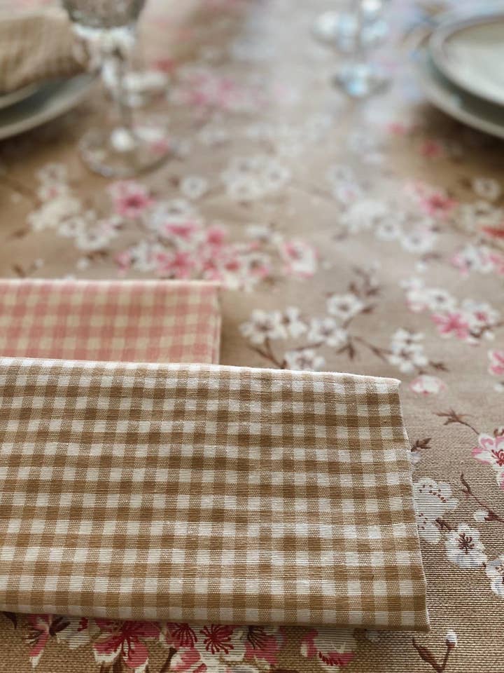 Lot de 2 serviettes en coton vichy beige pour la vente par Huca Home