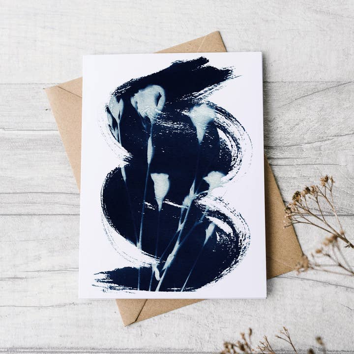 Blue Floral Botanical Greeting Card - Floral Melody for wholesale by Far Mountain Studio