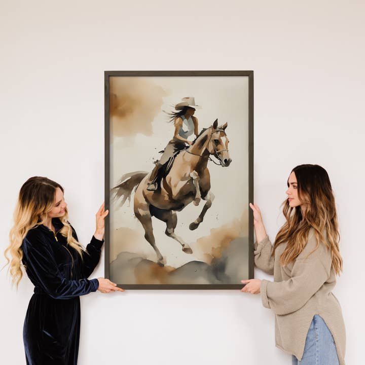Hangout Home - Wholesale Art Print - Cowgirl Riding High - Ranch House Canvas Art - Wood Framed3