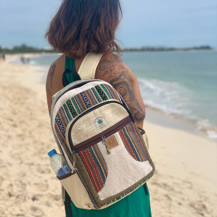 Lungta Imports - Wholesale Backpack - Unisex - Natural Handmade Large Multi Pocket Hemp Nepal Backpack5