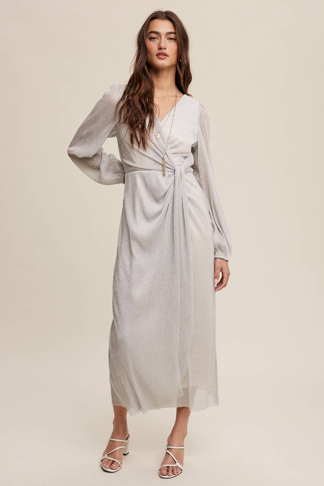 Listicle - Wholesale Jurk - Dames - Glanzende geplooide wikkel midi-jurk LD132212