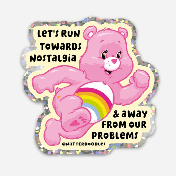 NatterDoodle - Wholesale Sticker - Let's Run Towards Nostalgia Funny Care Bear 1980s Sticker