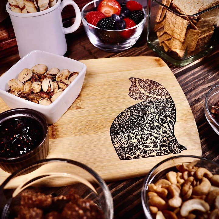 Rustic Cedar Co - Wholesale Cutting Board - Kitty Cat Kitten Floral Bamboo Cutting, Chopping, Charcuterie Board2