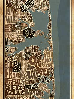 Mappa tipo Spiagge del Delaware e del Maryland per la vendita all'ingrosso da parte di LOST DOG art & frame