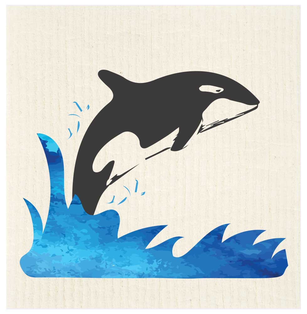 Potluck Press - Venta al por mayor Paño de cocina - Paño de cocina sueco Jumping Orca Whale0