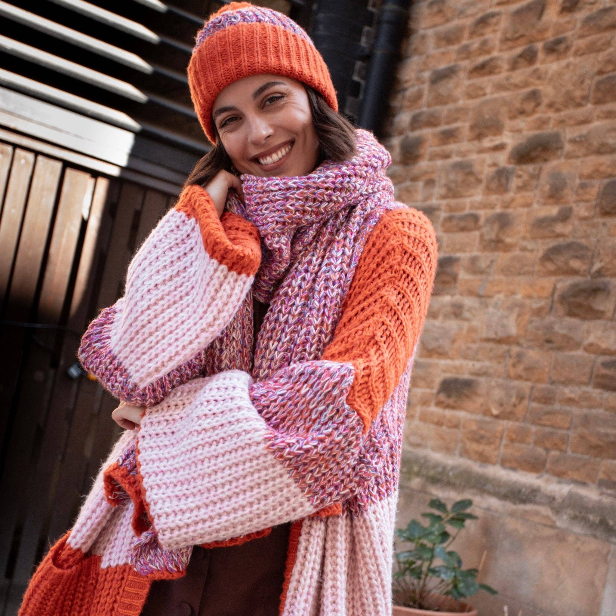 Cara & The Sky - Wholesale Scarf - Women's - Florence Twist Oversized Knitted Scarf - Orange8