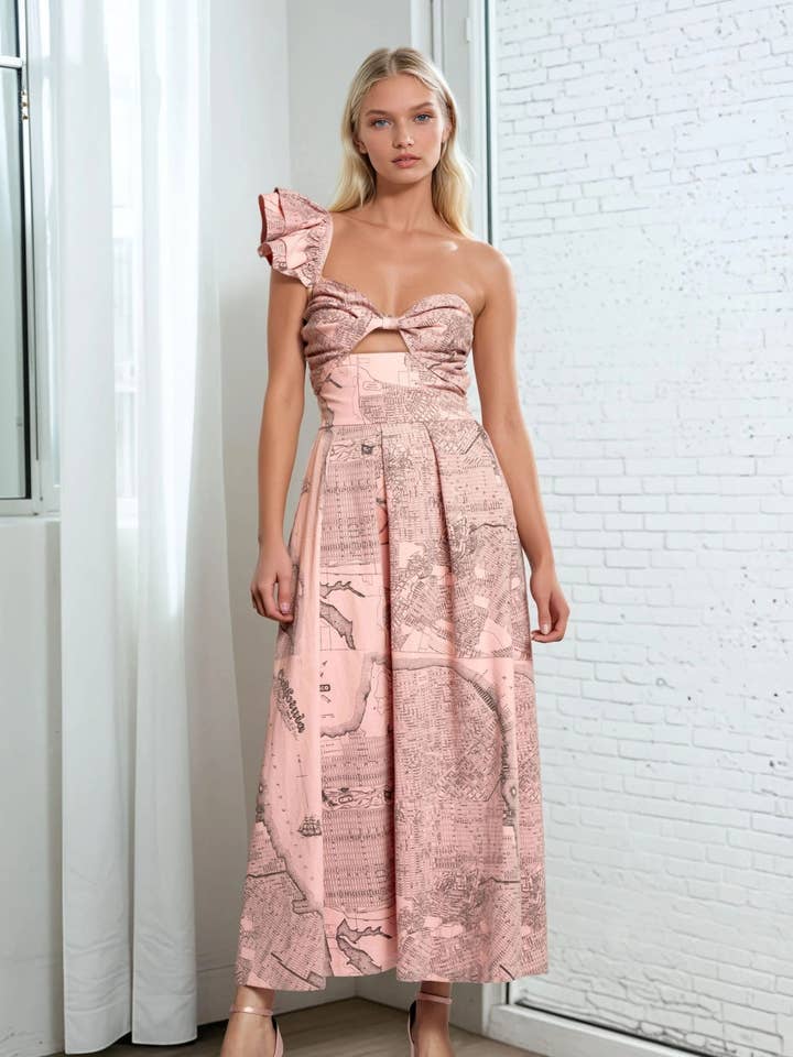 One-Shoulder-Plissee-Maxikleid - Kalifornien-Karte für den Großhandel von Eva Franco