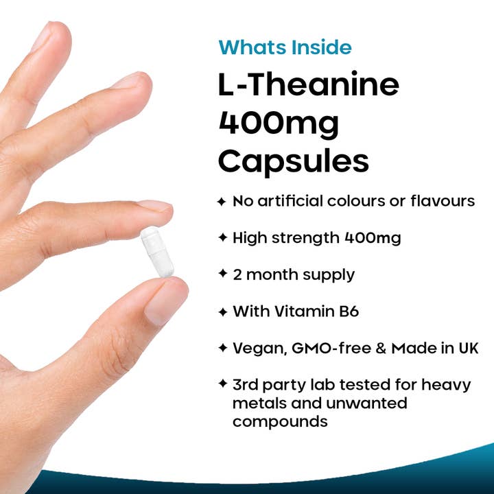 New Leaf products Ltd – wholesale Oral supplement/vitamin – L-Theanine + Vitamin B6 400mg Vegan Capsules - 120 Fill1