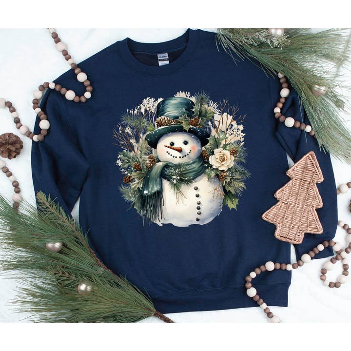 Watercolor Snowman Navy Sweatshirt for wholesale by The Red Rival Wholesale