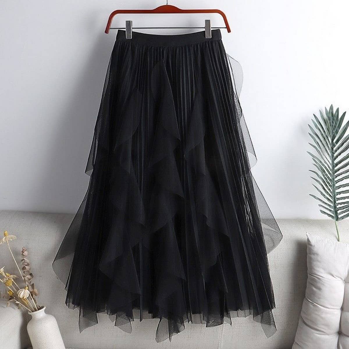 ACCITY - Wholesale Skirt - Women's - TULLE SKIRT MID-LENGTH HIGH WAIST PLEATED SKIRT_CWBLS03972