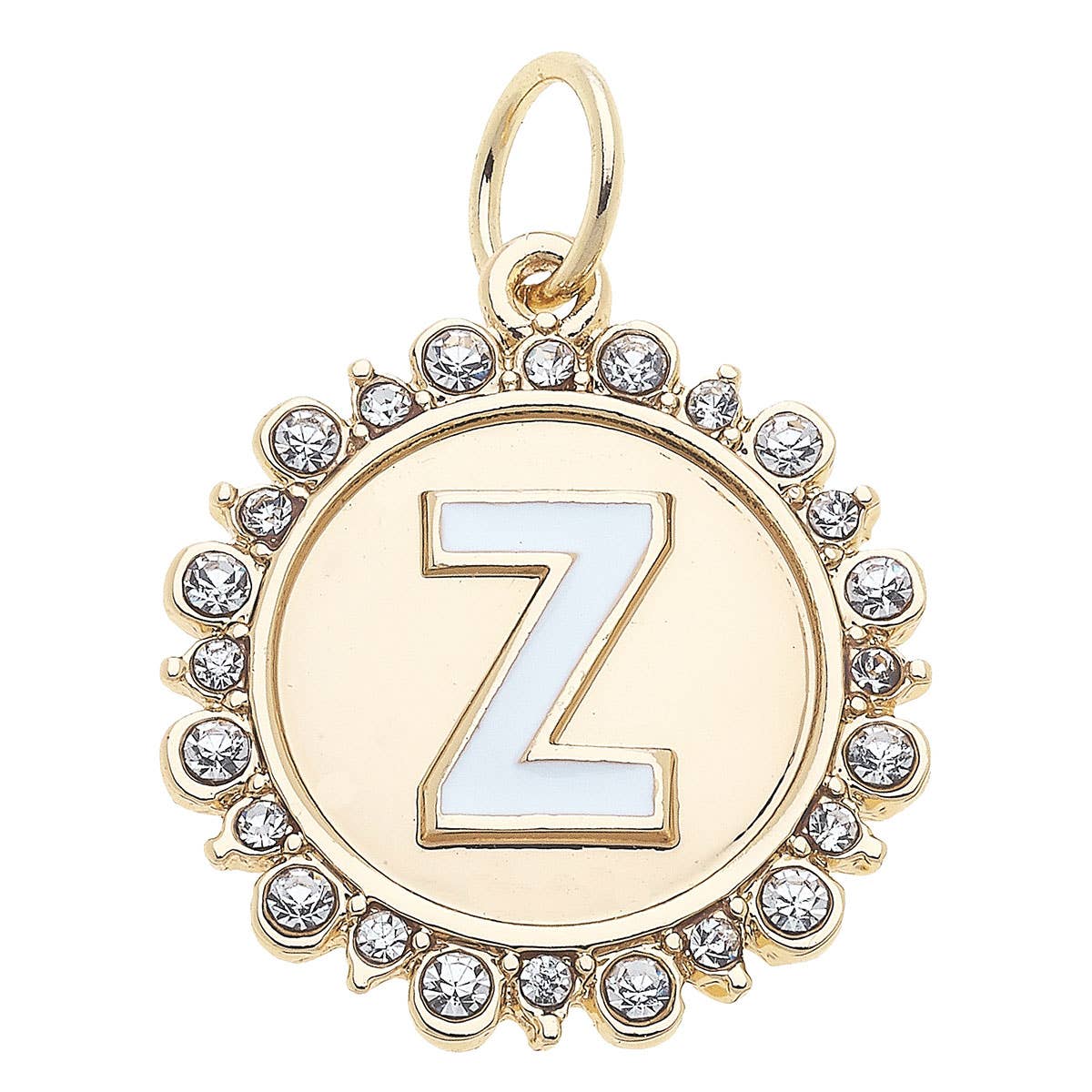 Canvas Style - Wholesale Individual Charm/Pendant - Rhinestone Letter Disc Charm in Shiny Gold25