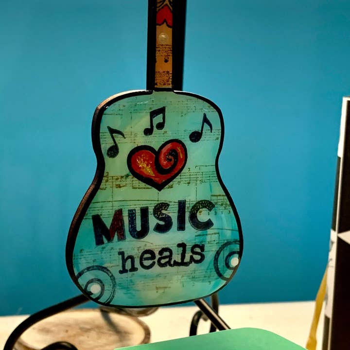 Music Heals, Guitar Ornament for wholesale by Clever Clogs Art
