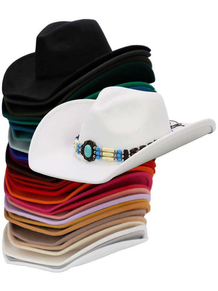 Turquoise Beaded String Felt Cowboy Hat for wholesale by Cap Zone