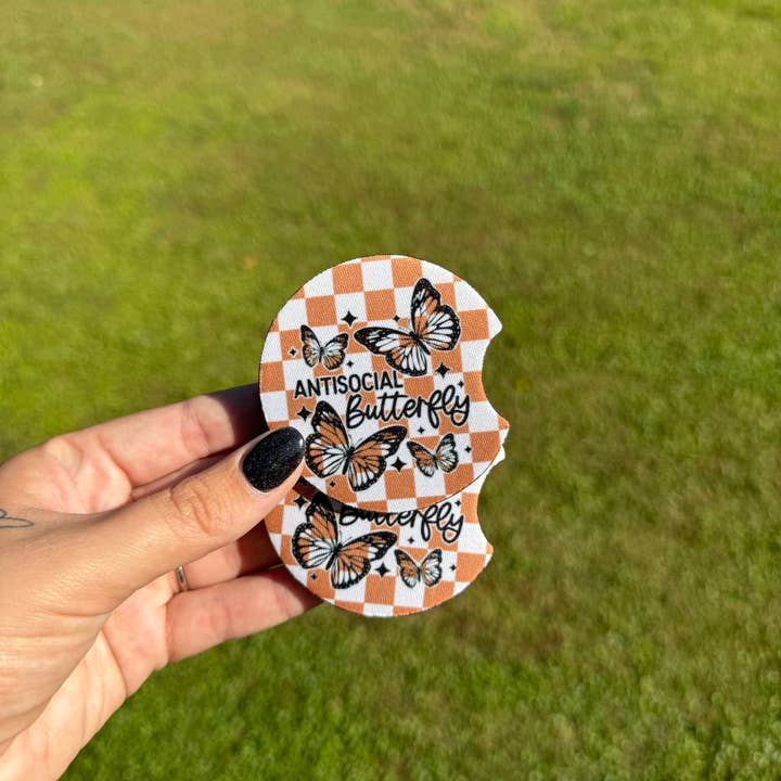 AntiSocial Butterfly Car Coaster Set for wholesale by SarahMackenzieStudio