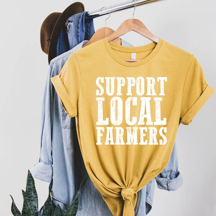 Support Local Farmers Mustard Tee White Ink for wholesale by Simply Tees