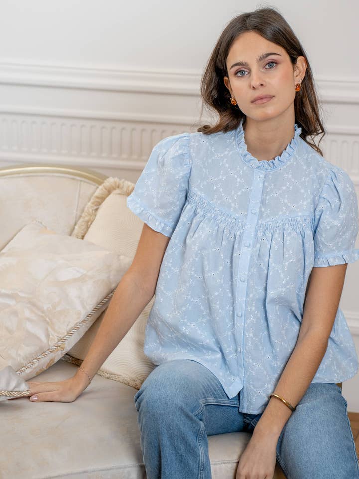 Top con bordados florales y cuadros - 5092T-HELENA para venta al por mayor de LOVIE & CO