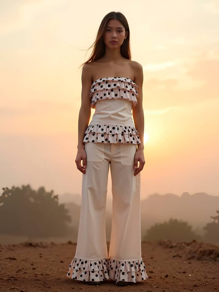 CARMEN SAYS - Wholesale Pants – Women's - Noctis Beige Polka Dot Print Pants2