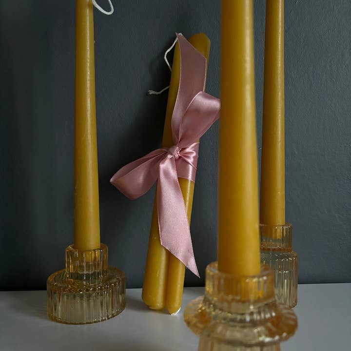 10" Tall Taper Beeswax Candles & Antique Stand for wholesale by Bee Luxx Candles
