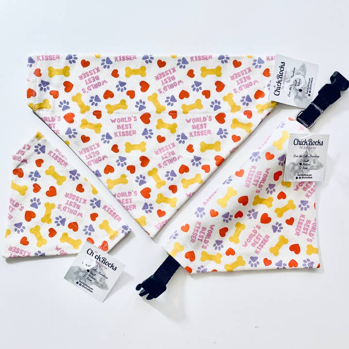 Hearts Over-the-Collar Pet Bandana - World's Best Kisser for wholesale by ChickRocks