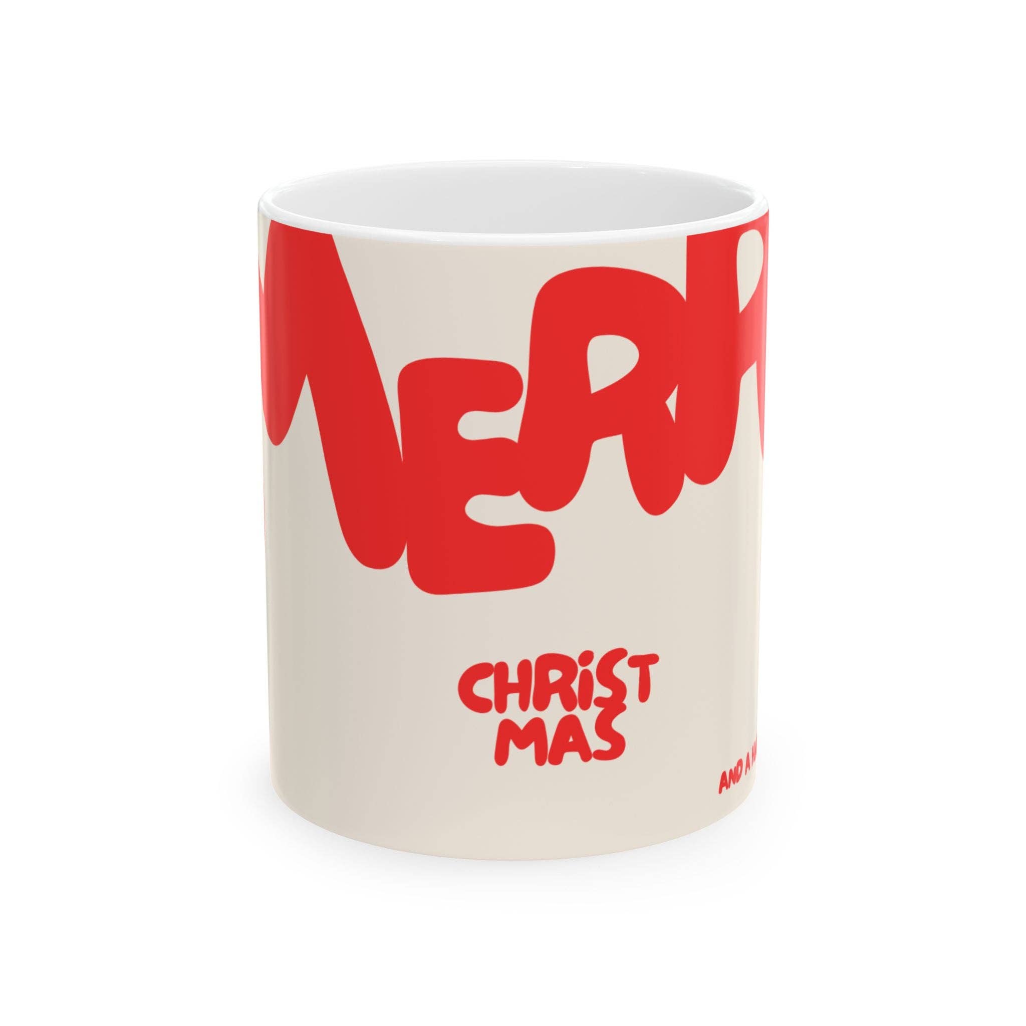 MARA Style - Wholesale Coffee Mug - Modern Merry Christmas Ceramic Mug, Red - White