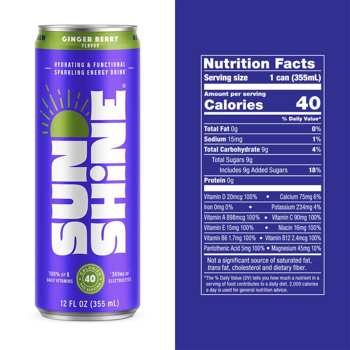 Sunshine Beverages - Vente Boisson sportive et énergisante - Sunshine Good Energy Drink - Gingembre Berry (12 pk - 12oz)4
