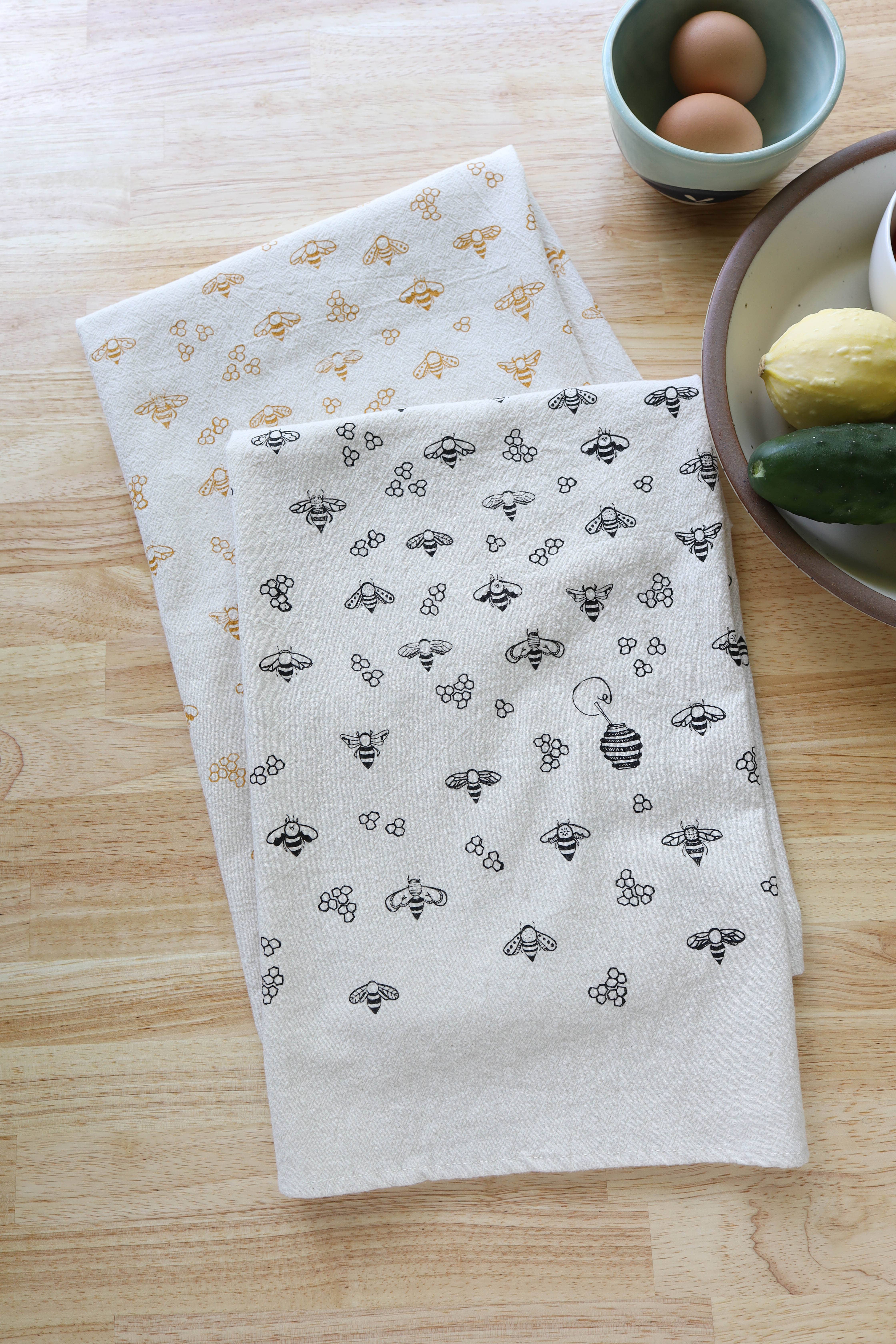 The High Fiber - Wholesale Tea Towel - Bee Kitchen Towel, Handprinted Nature Inspired Tea Towel2