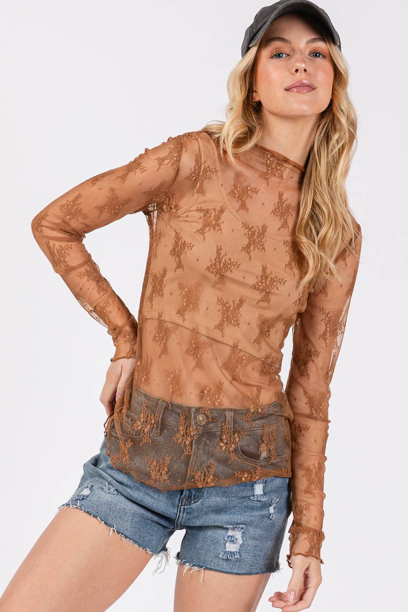 Sewn and Seen – wholesale Blus - Dam – LÅNGÄRMAD SPETSTOPP MED BLOMMÖNSTER93