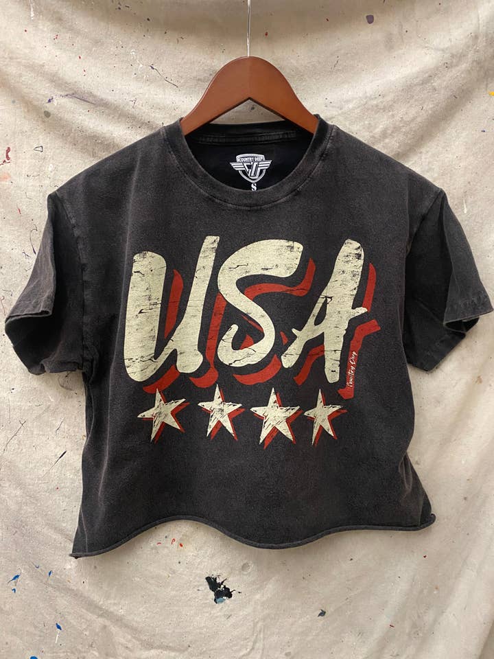 Country Deep Apparel - Wholesale Screen Printed T-Shirt - Women's - USA vintage Relaxed Crop T-shirt