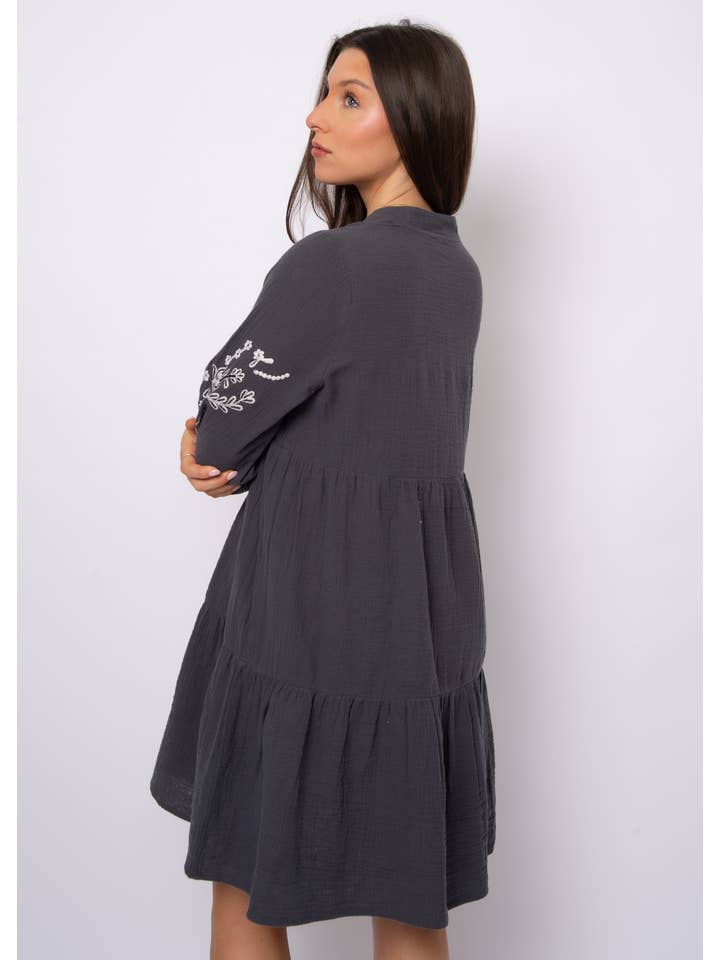 RD Style - Wholesale Dress - Women's - RUA V NECK DRESS WITH EMBROIDERY - 56WD219S
