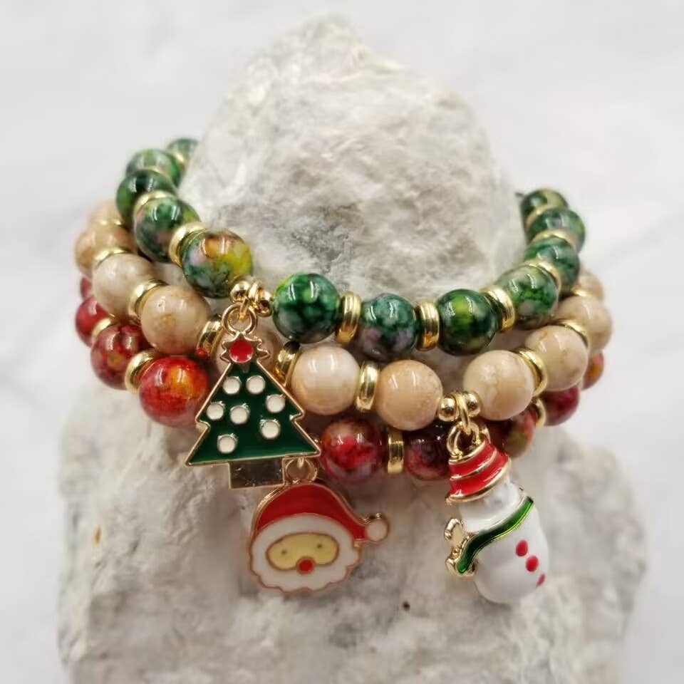 Colorful Beaded Christmas Stretch Bracelet Stack for wholesale by The Pretty Jewellery