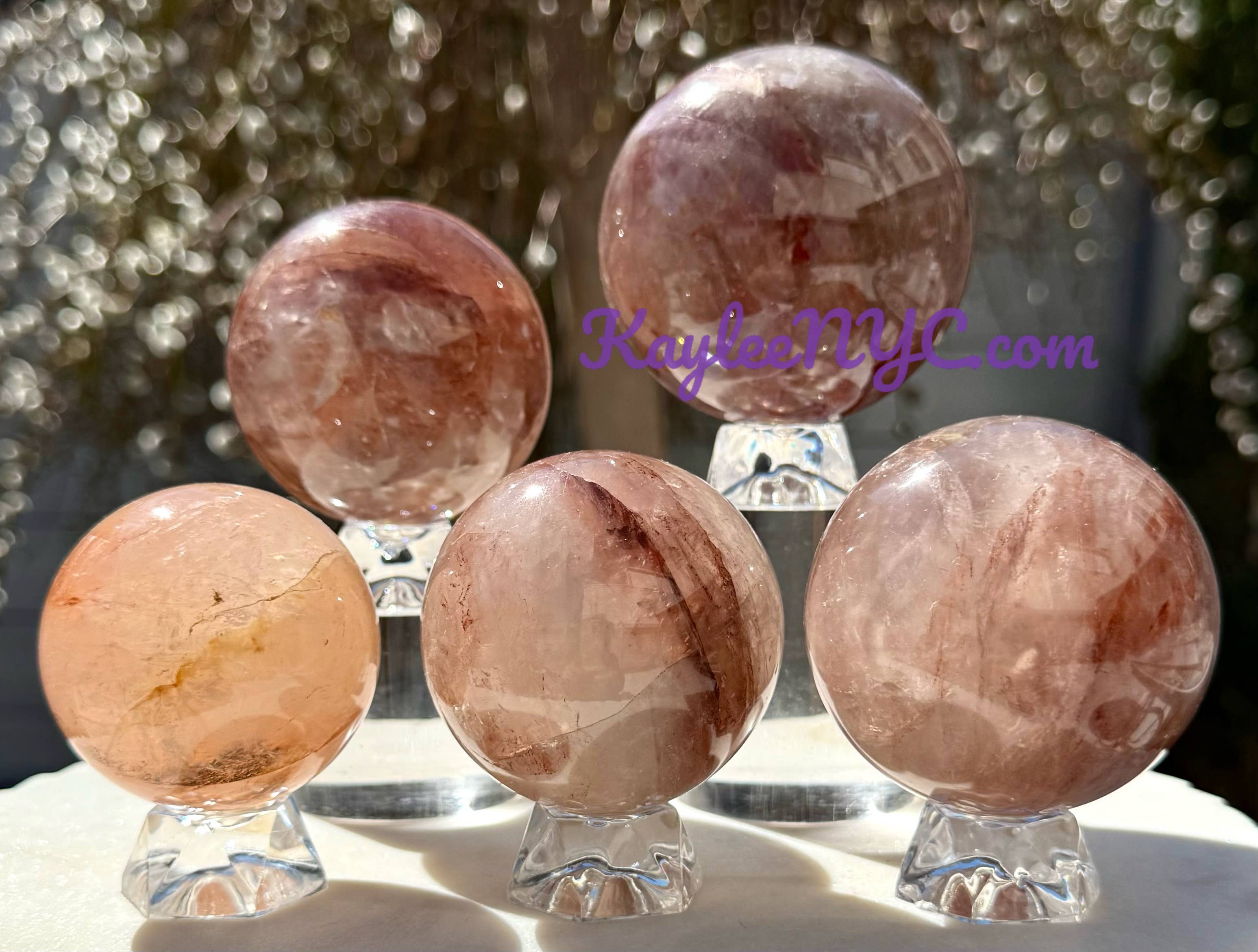 KayleeNYC - Wholesale Spiritual Stone/Crystal - 5 PCs Natural Hematiod Fire Quartz Spheres Crystals 1