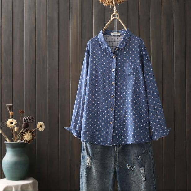 Whisper Mint - Wholesale Button Down Shirt - Women's - Women’s Loose Fit Plaid Cotton Gauze Vintage Shirt