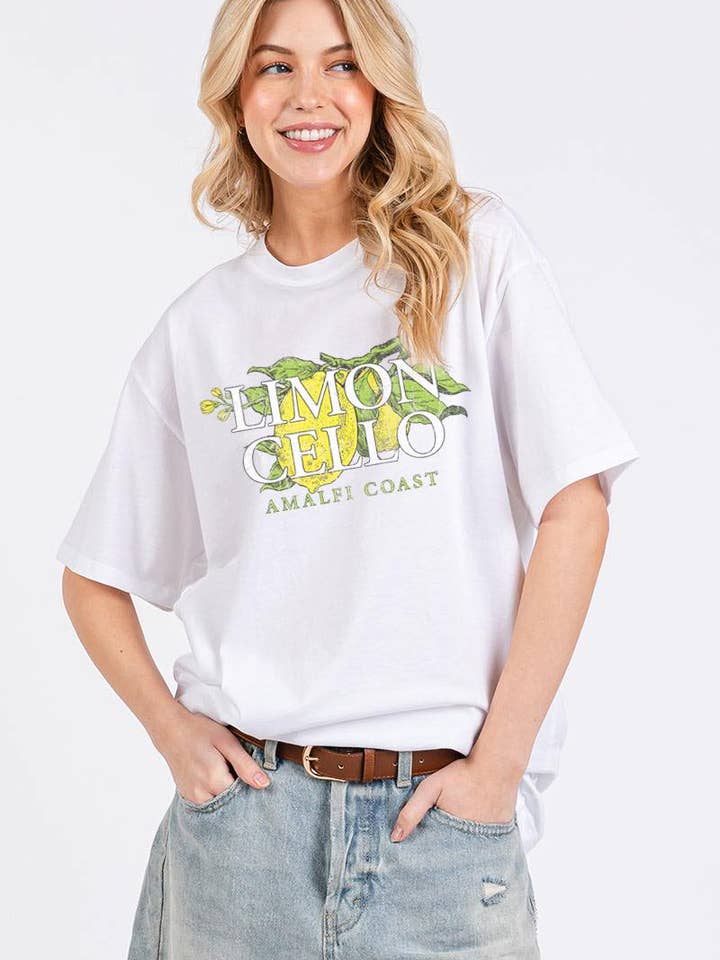 Limon Cello Amalfi Coast Graphic Oversized Cotton Box Tee for wholesale by Zutter