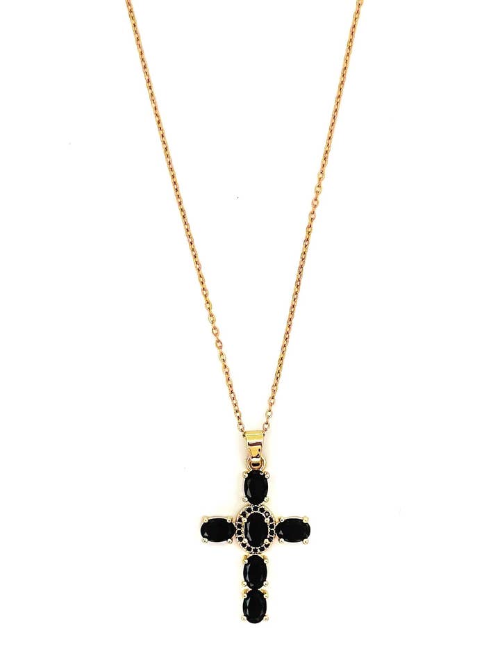 Cara Black Oval Crystal Cross Necklace for wholesale by BELJOY