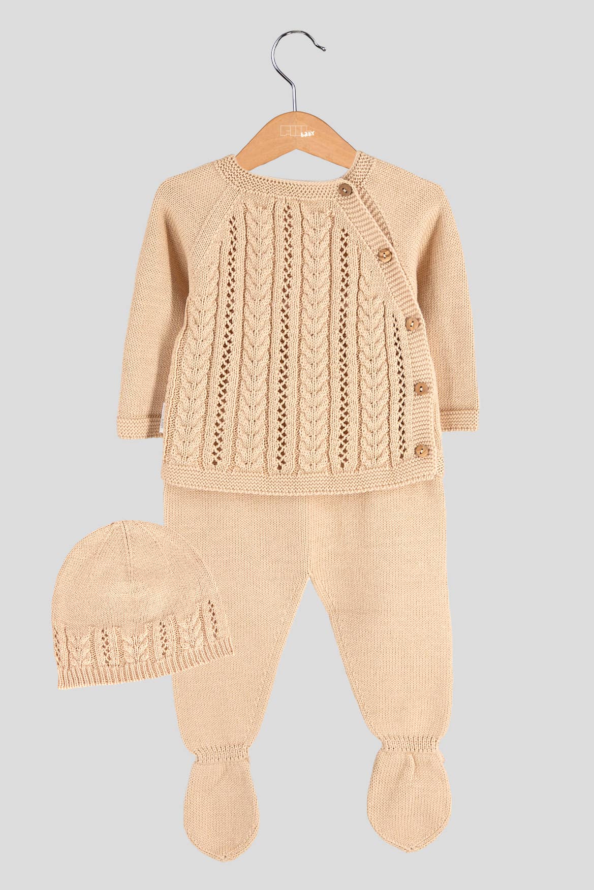 Amorim Gerações, LDA - Wholesale Clothing Set - Baby - 3-Piece Cotton Knit Set Wheat 0620B/2