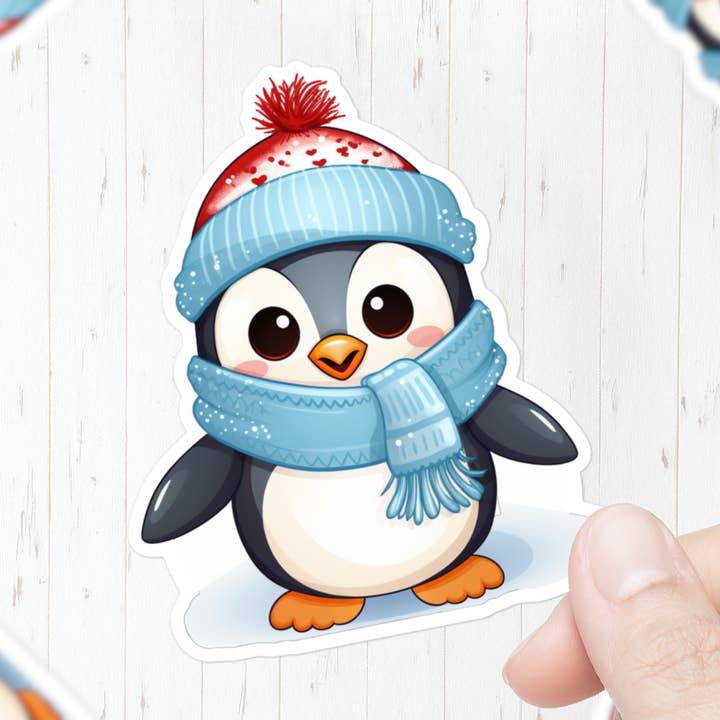 Cute Winter Penguin Sticker for wholesale by Mystical Clarity