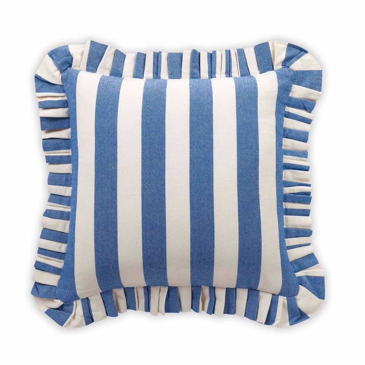 Denim Blue Ruffle Cushion Cover, 16x16 Inches- Blue for wholesale by Casa Amarosa