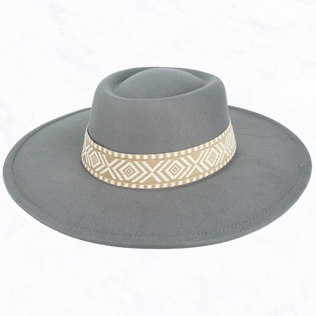 Suzie Q USA - Wholesale Fedora - Women's - Big Brim Concave Top Aztec Pattern Belt Jazz Hat14