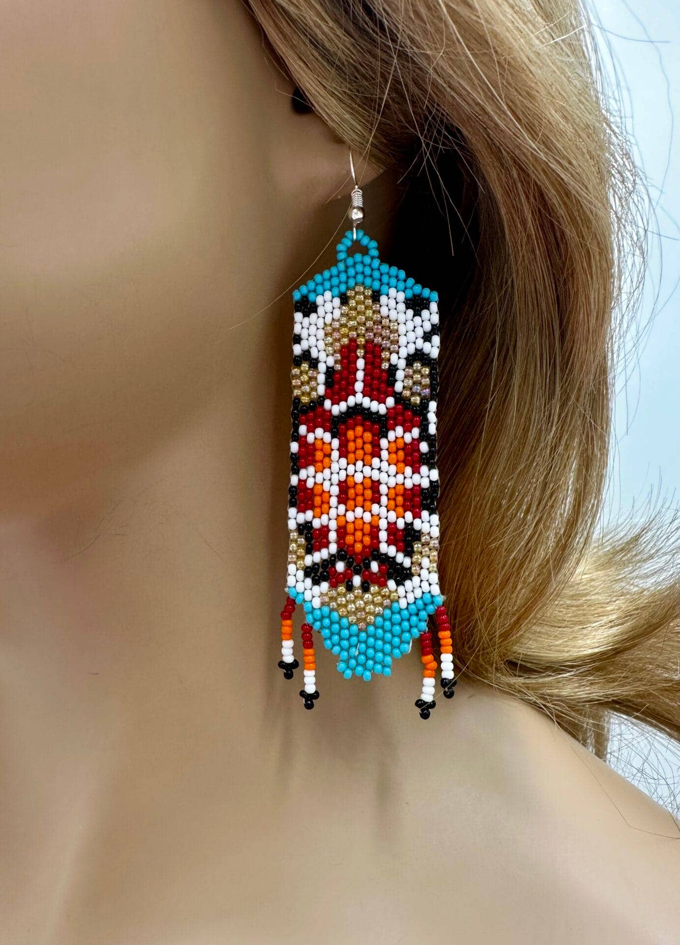 BEADS CORNER - Wholesale Dangle Earrings - Handmade Beaded Seed Bead Turtle Pattern Earrings in Red Cyan Blue, Lightweight1