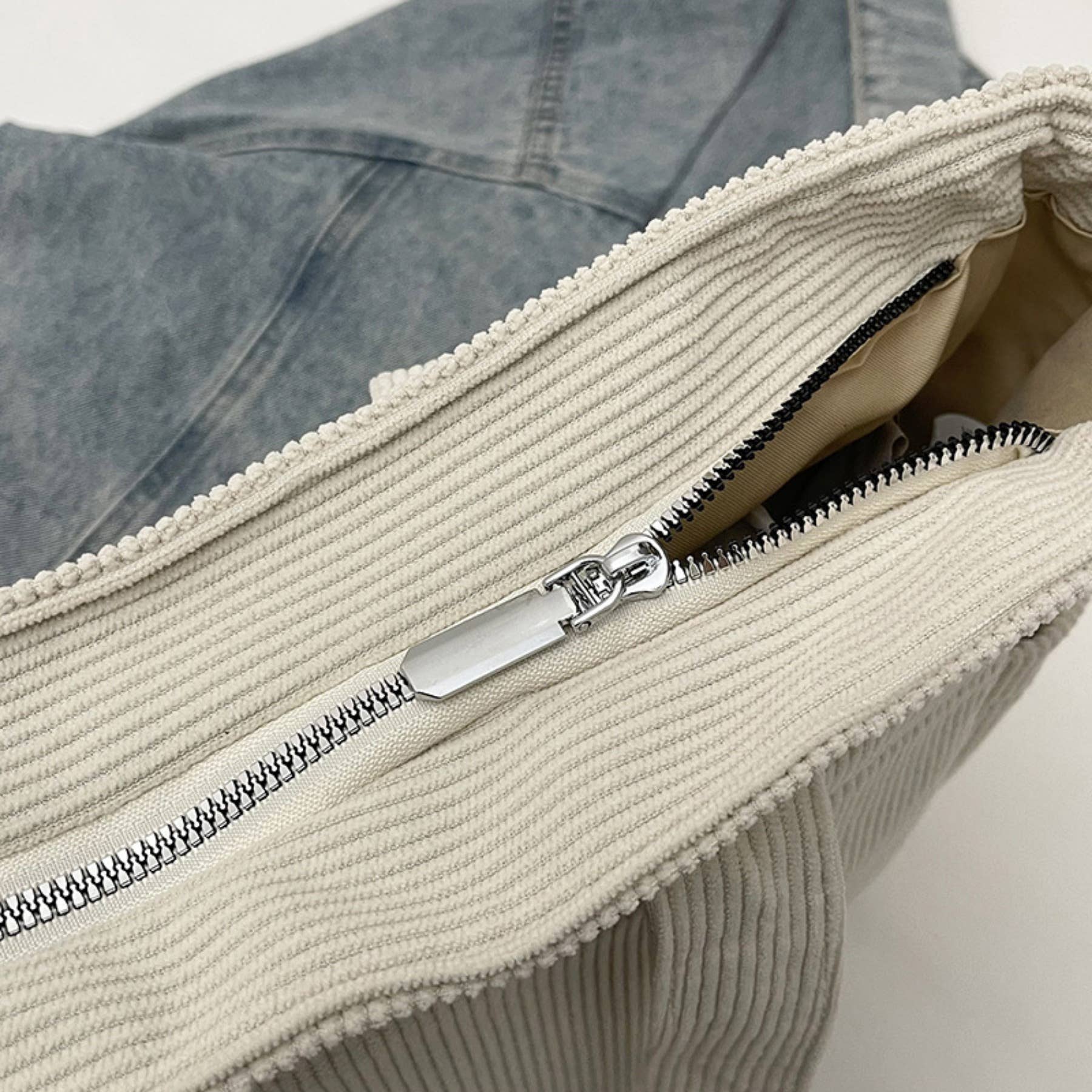 wandf - Wholesale Shoulder Bag - Women's - Casual Solid Color Corduroy Zippered Shoulder Bag Tote5