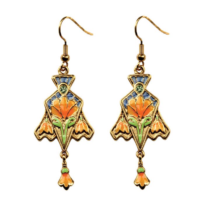 Art Nouveau Cloisonne Lily Earrings for wholesale by Pacific Trading
