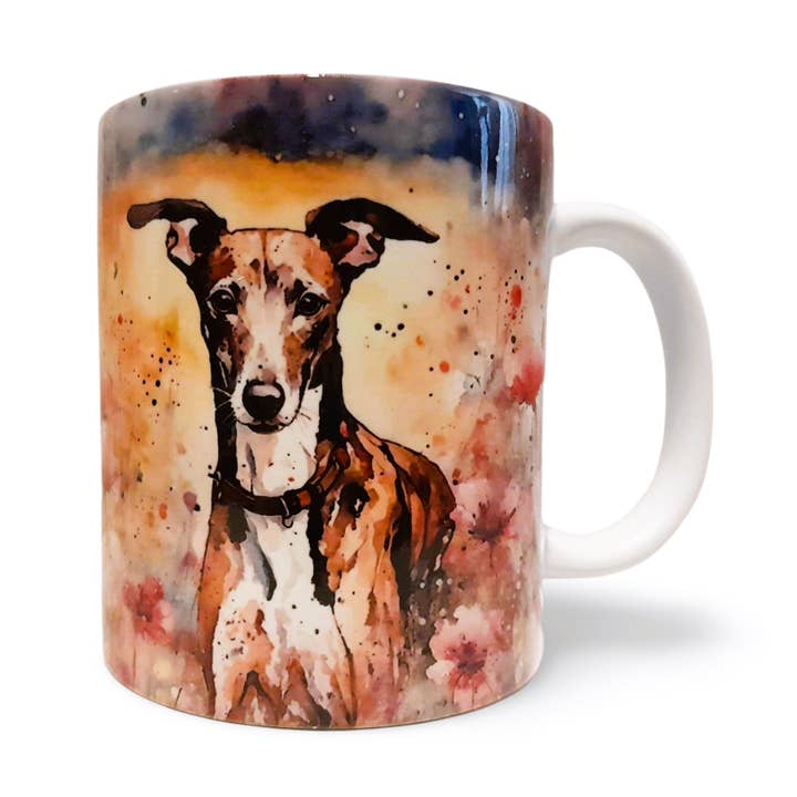 Water Colour Style Greyhound in Flowers Coffee Mug for wholesale by Rockways Designs
