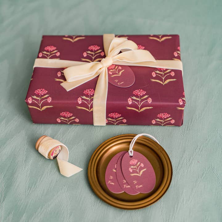 The Illustrated Life - Wholesale Flat Wrap - Zinnia Block Print Gift Wrap Sheets2