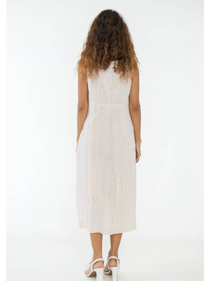 LINEN & COTTON HOUSE - Wholesale Dress - Women's - ROBE EN LIN 322 8119 RAYÉE PRINTEMPS ÉTÉ VÊTEMENTS24