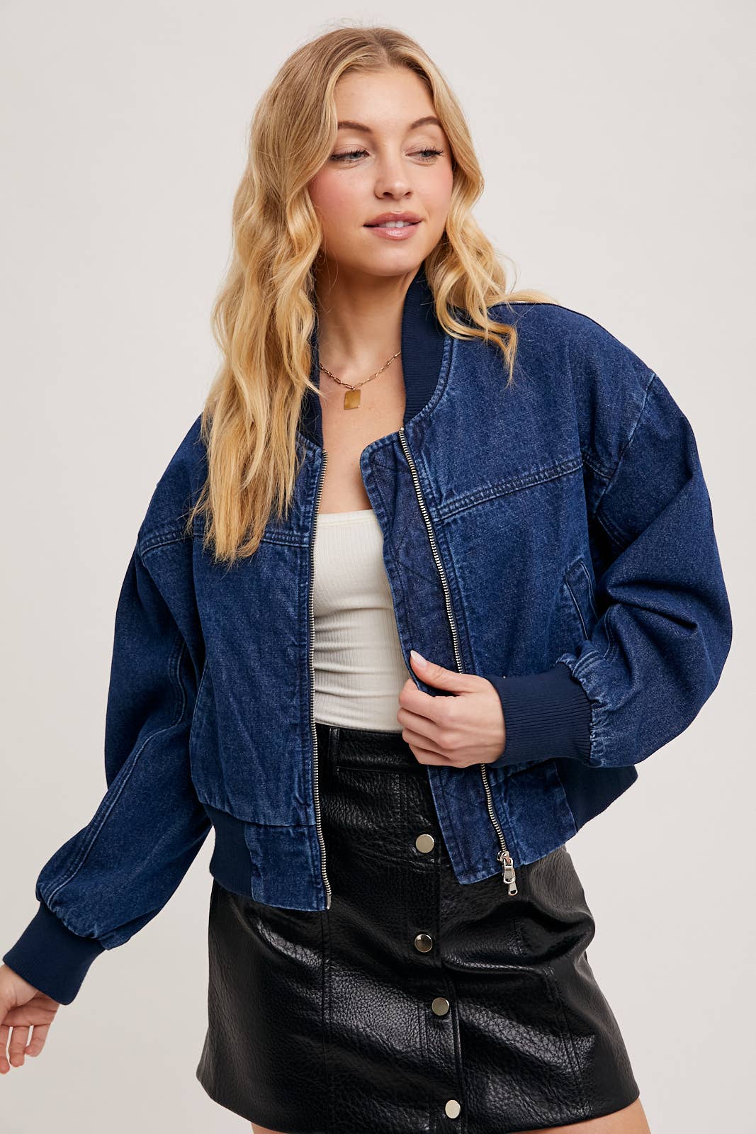 DK WASH DENIM BASEBALL BOMBER JACKET for wholesale on Faire9