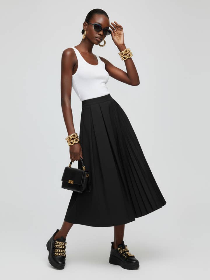 MIDTOWN DELUXE Pleated Midi Skirt ECO FASHION BYMANYC ® New York for wholesale by BYMANYC NEW YORK