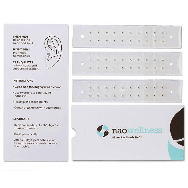 Kit de recharge de graines d'acupuncture pour oreilles en acier, 60 pièces (3 bandes) pour la vente par NAO Wellness